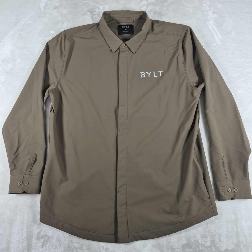 BYLT Tech Nylon Shirt Jacket Men's 2XL XXL Brown‎ Shacket Performance Casual